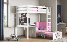 Noomi Eino White Highsleeper With Pink Futon Sofa And Desk (FSC-Certified)