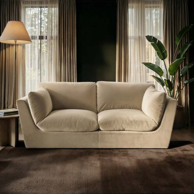 SOLACE+CO Orson 3 Seater Sofa Beige Velvet - image 1