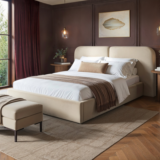 SOLACE+CO Lena Ottoman Bed Beige Velvet Kingsize - image 1