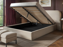 SOLACE+CO Lena Ottoman Bed Beige Velvet Kingsize - thumbnail 3