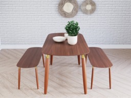 Flair Edelweiss Mid Century Dining Table and Bench Set Walnut & Brass - thumbnail 2