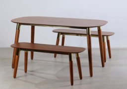 Flair Edelweiss Mid Century Dining Table and Bench Set Walnut & Brass - thumbnail 3