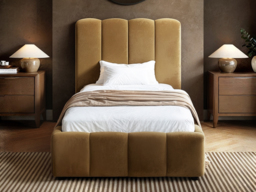 SOLACE+CO Emilie Single Ribbed Ottoman Bed Caramel Velvet - thumbnail 3