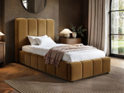 SOLACE+CO Emilie Single Ribbed Ottoman Bed Caramel Velvet - thumbnail 1