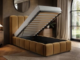 SOLACE+CO Emilie Single Ribbed Ottoman Bed Caramel Velvet - thumbnail 2