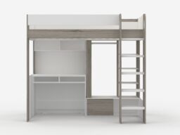 Flair Hampton Single High Sleeper Bed with Desk & Wardrobe White & Grey - thumbnail 5