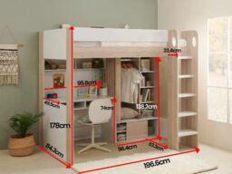 Flair Hampton Single High Sleeper Bed with Desk & Wardrobe White & Grey - thumbnail 6