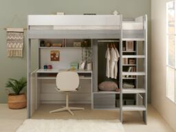 Flair Hampton Single High Sleeper Bed with Desk & Wardrobe White & Grey - thumbnail 2