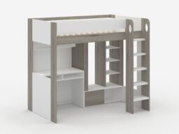 Flair Hampton Single High Sleeper Bed with Desk & Wardrobe White & Grey - thumbnail 4
