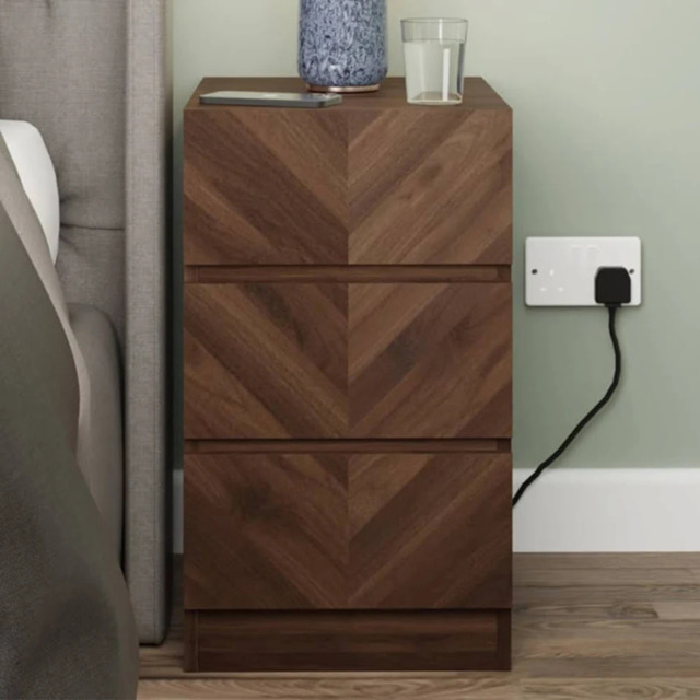 GFW Catania 3 Drawer Bedside Table -Walnut - image 1