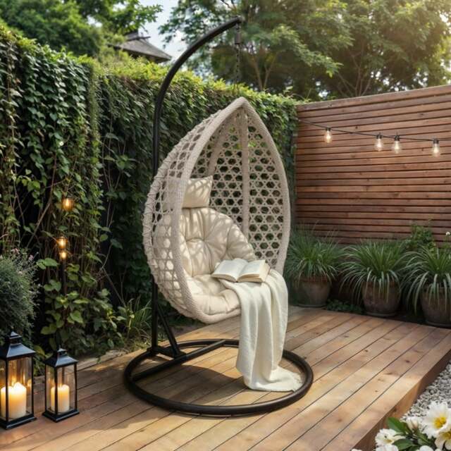 SOLACE+CO Lola Garden Egg Chair Grey Rattan - image 1