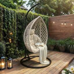 SOLACE+CO Lola Garden Egg Chair Grey Rattan - thumbnail 1
