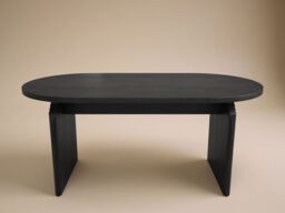 "SOLACE+CO Varm Wood Effect Ribbed Oval Dining Table Black " - thumbnail 3