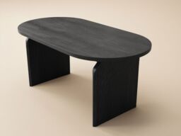"SOLACE+CO Varm Wood Effect Ribbed Oval Dining Table Black " - thumbnail 2