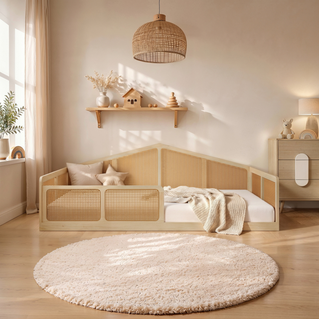 Flair Julian Small Double Montessori Bed with Rattan Panels Natural - image 1