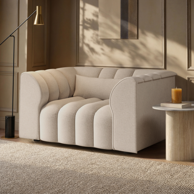 SOLACE+CO Halle Channel Tufted Loveseat -Beige Chenille - image 1