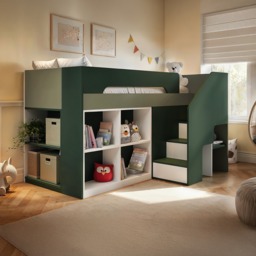 Flair Quinn Staircase Mid Sleeper Bed with Storage Green - thumbnail 1