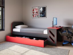 Recoil Portal Gaming Single Bed with Drawer Black & Red - thumbnail 2