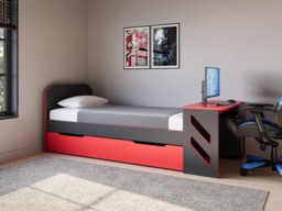 Recoil Portal Gaming Single Bed with Drawer Black & Red - thumbnail 3