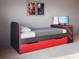 Recoil Portal Gaming Single Bed with Drawer Black & Red - thumbnail 4