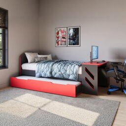 Recoil Portal Gaming Single Bed with Drawer Black & Red - thumbnail 1