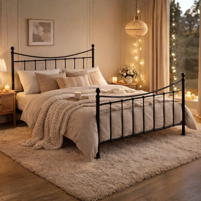 Time Living Alderley Metal Bed Frame-Black-Small Double (4'0) - image 1