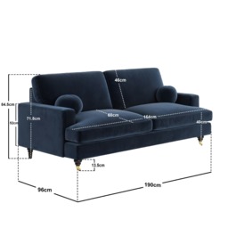 SOLACE+CO Addison 3 Seater Blue Velvet Sofa - thumbnail 6