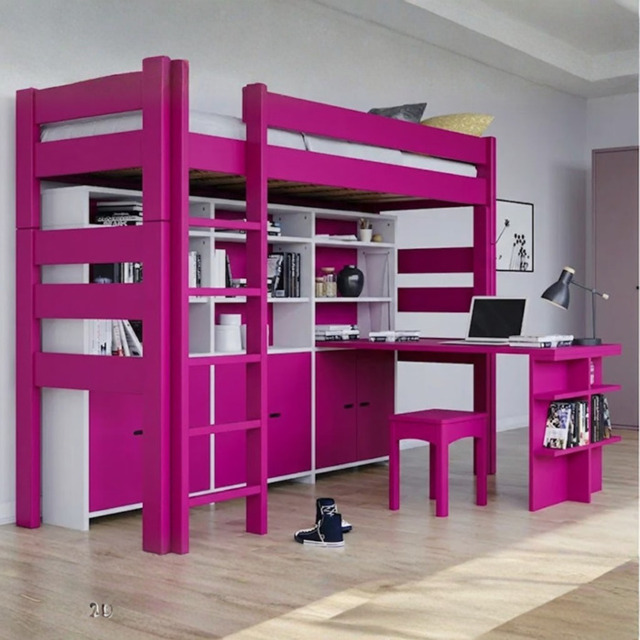 Mathy by Bols Dominique 186 High Sleeper with Bookcase-Summer Pink - image 1