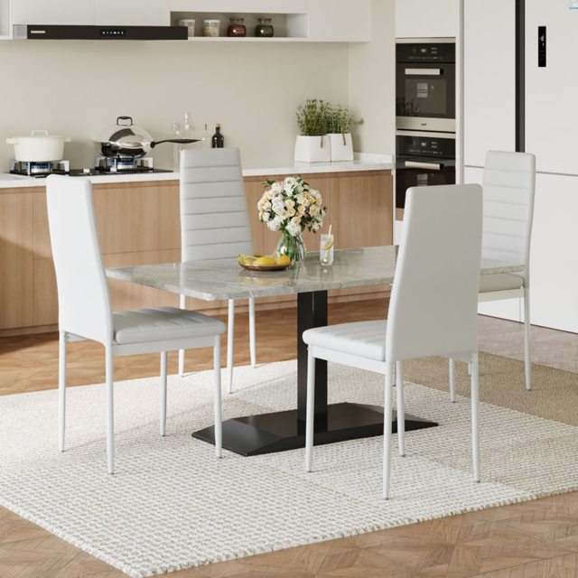 Living & Home Set of 4 Dining Chairs Upholstered High Back Armless Faux Leather-White - image 1