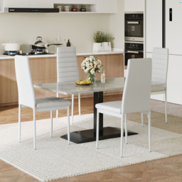 Living & Home Set of 4 Dining Chairs Upholstered High Back Armless Faux Leather-White - thumbnail 1