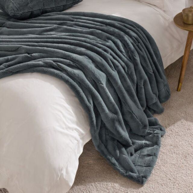 Paoletti Empress Faux Fur Throw-Charcoal-130cm x 180cm - image 1