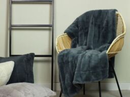 Paoletti Empress Faux Fur Throw-Charcoal-130cm x 180cm - thumbnail 2