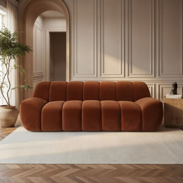 SOLACE+CO Macy Large 3 Seater Sofa Orange Velvet - image 1