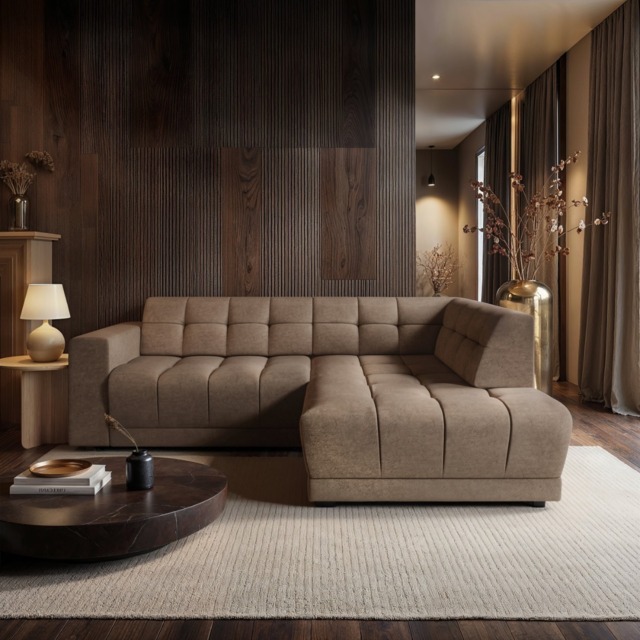 SOLACE+CO Asta 3-Seater Right Corner Sofa Brown Fabric - image 1