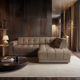 SOLACE+CO Asta 3-Seater Right Corner Sofa Brown Fabric - thumbnail 1