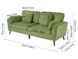 Living & Home 2 Seater Chenille Sofa with Cushions-Green - thumbnail 2