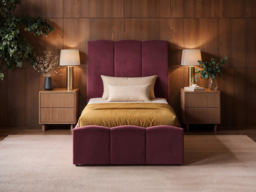 SOLACE+CO Enrica Upholstered Bed Frame with Padded Statement Headboard Burgundy Kingsize - thumbnail 4