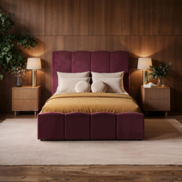 SOLACE+CO Enrica Upholstered Bed Frame with Padded Statement Headboard Burgundy Kingsize - thumbnail 1