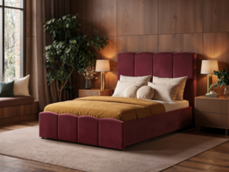 SOLACE+CO Enrica Upholstered Bed Frame with Padded Statement Headboard Burgundy Kingsize - thumbnail 2