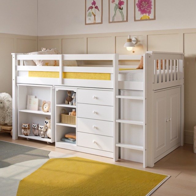 Flair Oban Single Mid Sleeper Bed with Pull-Out Desk & Storage White - image 1