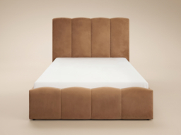 SOLACE+CO Enrica Upholstered Bed Frame with Padded Statement Headboard Brown Kingsize - thumbnail 4