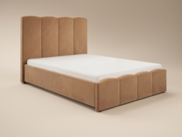 SOLACE+CO Enrica Upholstered Bed Frame with Padded Statement Headboard Brown Kingsize - thumbnail 5