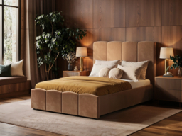 SOLACE+CO Enrica Upholstered Bed Frame with Padded Statement Headboard Brown Kingsize - thumbnail 2