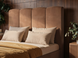 SOLACE+CO Enrica Upholstered Bed Frame with Padded Statement Headboard Brown Kingsize - thumbnail 3