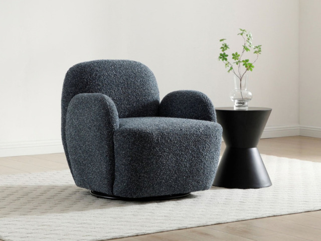 Kyoto Micky Bouclé Swivel Chair Curved Arms Navy - image 1