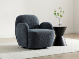Kyoto Micky Bouclé Swivel Chair Curved Arms Navy