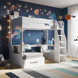 Flair Cosmic High Sleeper White with Futon White/Grey - thumbnail 1