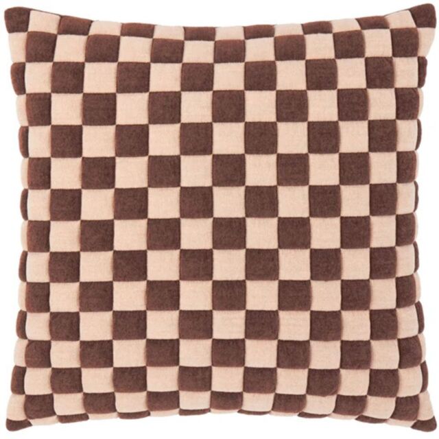Furn Softie Checkerboard 50 x 50cm Quilted Polyester Cushion-Chocolate - image 1