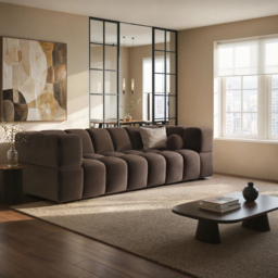 SOLACE+CO Jenson 4 Seater Cloud Bubble Sofa Brown Velvet