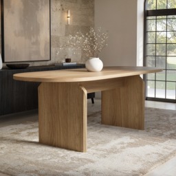 SOLACE+CO Varm Oval Extendable Dining Table Wood Effect Ribbed Oak - thumbnail 1